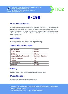 Số CAS 13463-67-7 Tio2 Anatase Rutile Pangang R-298